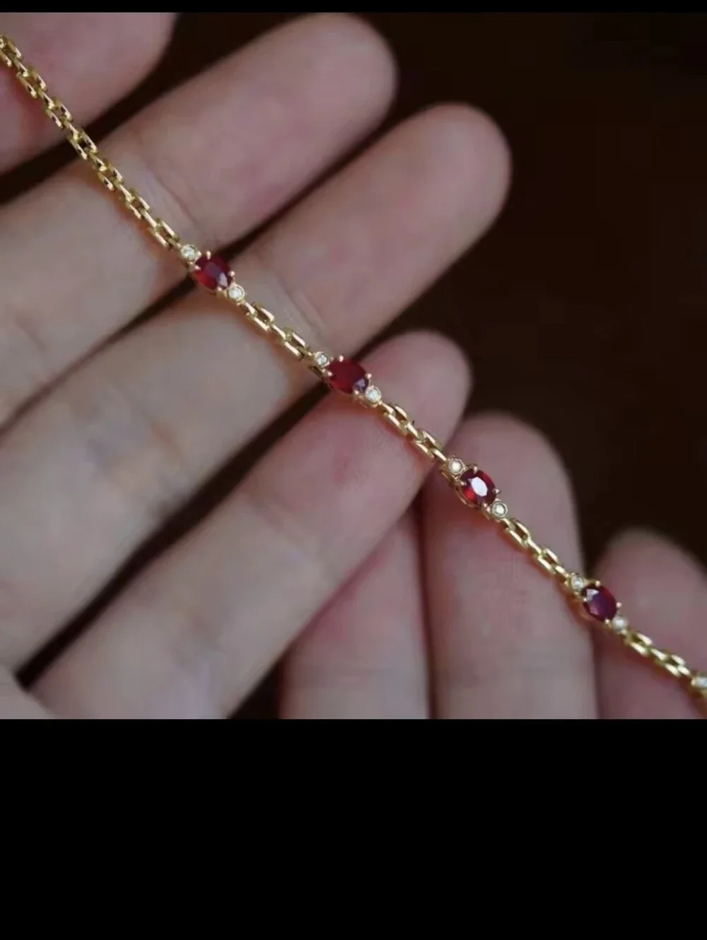 Inlaid Ruby Diamond Bracelet 14k Gold Plated